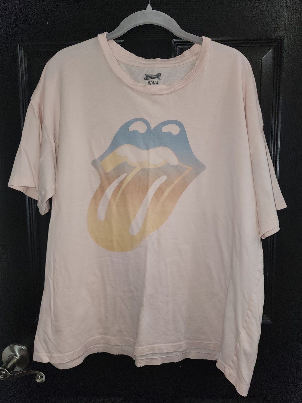 Graphic Pale Pink Short Sleeve Tee with Rolling Stones Logo